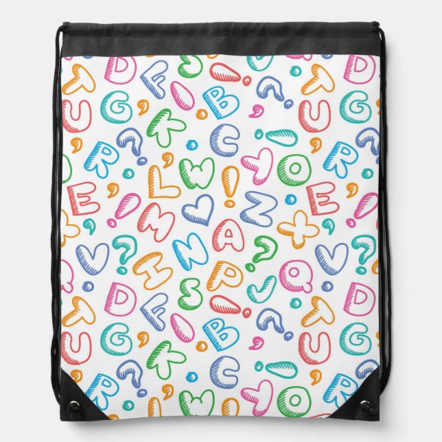 alphabet pattern drawstring bag (Front)