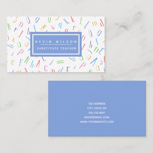Customizable Alphabet Pattern - Substitute Teacher / Tutor Business Card