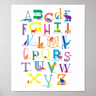 Alphabet Poster with Animal Silhouettes in Color