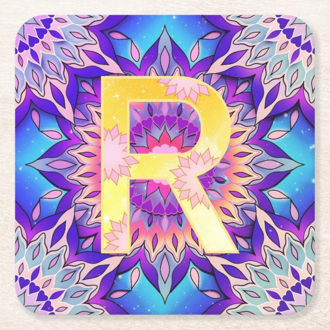 Alphabet R Square Paper Coaster (Front)