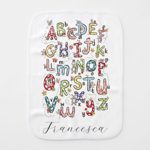 Alphabet Rabbits, Butterflies, Fairies & Flowers Baby Burp Cloth