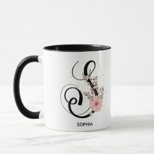 Alphabet Script Letter S Floral Monogram Flower Mug
