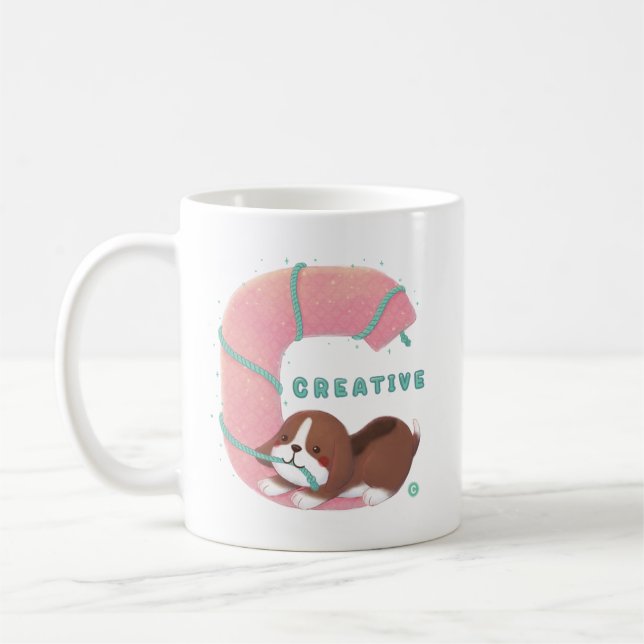 Alphabet Series: "C" Creative Beagle Illustration Coffee Mug (Left)