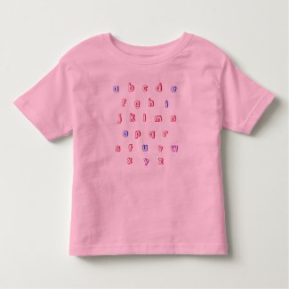 Alphabet shirt, lower case, red, blue, purple toddler t-shirt