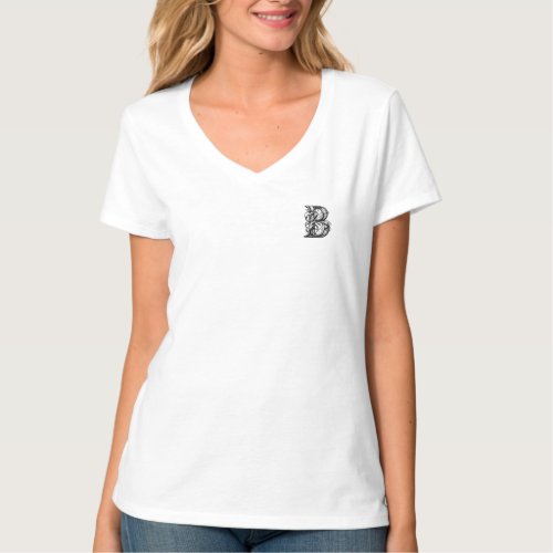 Alphabet Shirt with Letter B Womens V_Neck T_Shirt