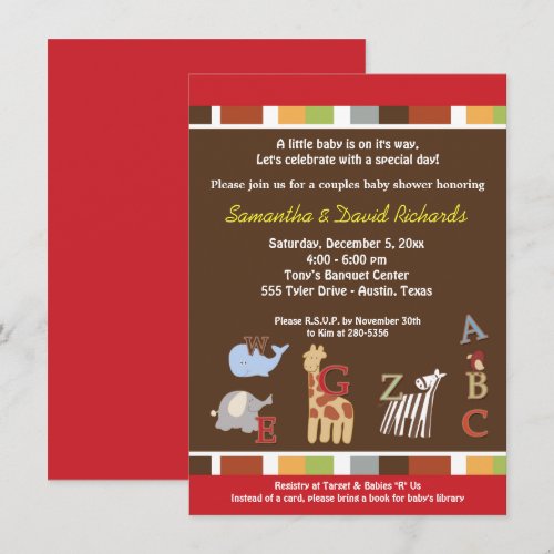 Alphabet Soup Jungle Baby Shower Invite (Brown)