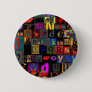 Alphabet Soup, mosaic letters design, fun colourfu Button
