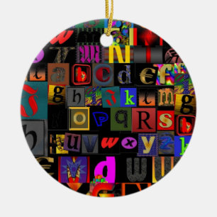 Alphabet Soup, mosaic letters design, fun colourfu Ceramic Ornament
