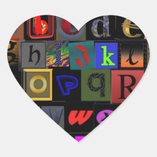 Alphabet Soup, mosaic letters design, fun colourfu Heart Sticker