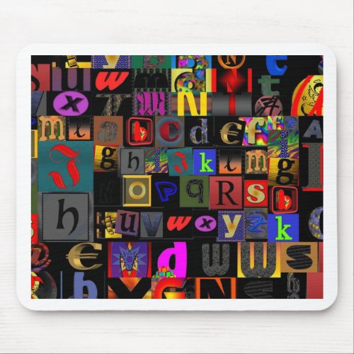 Alphabet Soup mosaic letters design fun colourfu Mouse Pad