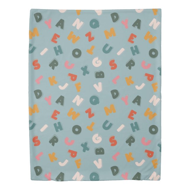 alphabet soup retro blue duvet cover (Front)