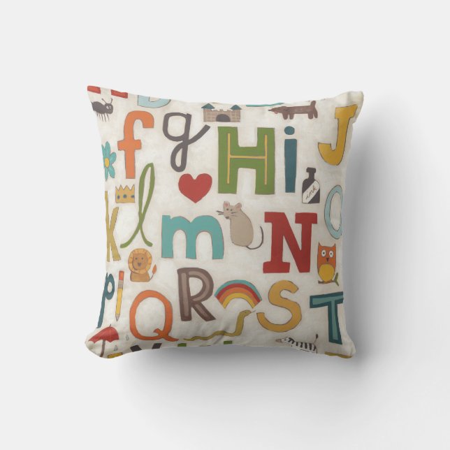 Alphabet Soup Throw Pillow (Front)