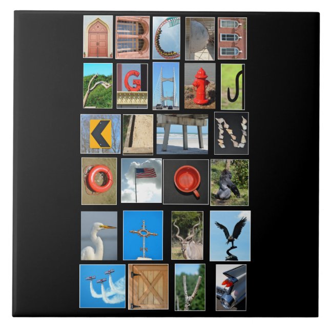 Alphabet spelled out with picture letters ceramic tile (Front)