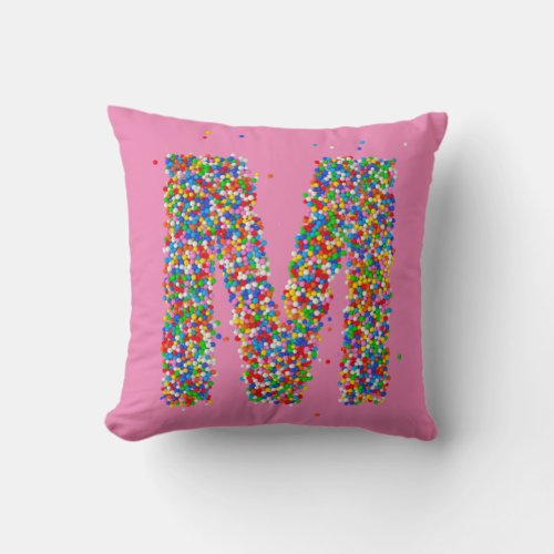 Alphabet Sprinkles Monogrammed Initial M Cushion
