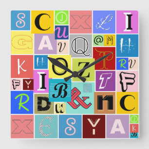 Alphabet Square Wall Clock