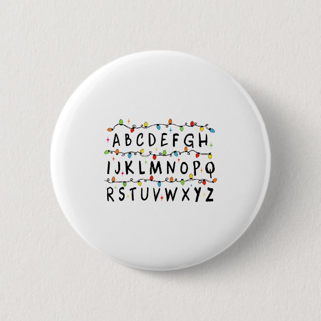 Alphabet Stranger Christmas 2025 Lights Boys Girls Button (Front)