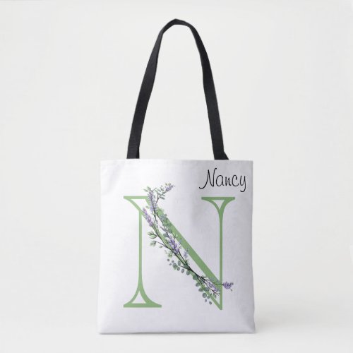 Alphabet the letter NMonogram Lavender Eucalyptus Tote Bag