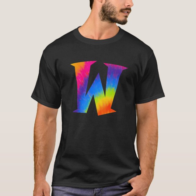 Alphabet Tie Dye Center Big Letter W T-Shirt (Front)