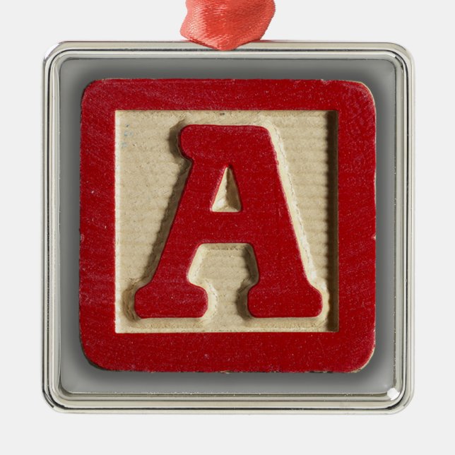 Alphabet Toy Block A Metal Ornament (Front)