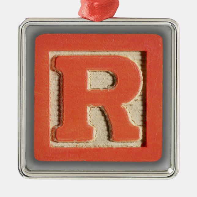 Alphabet Toy Block R Metal Ornament (Front)