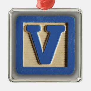 Alphabet Toy Block V Metal Ornament