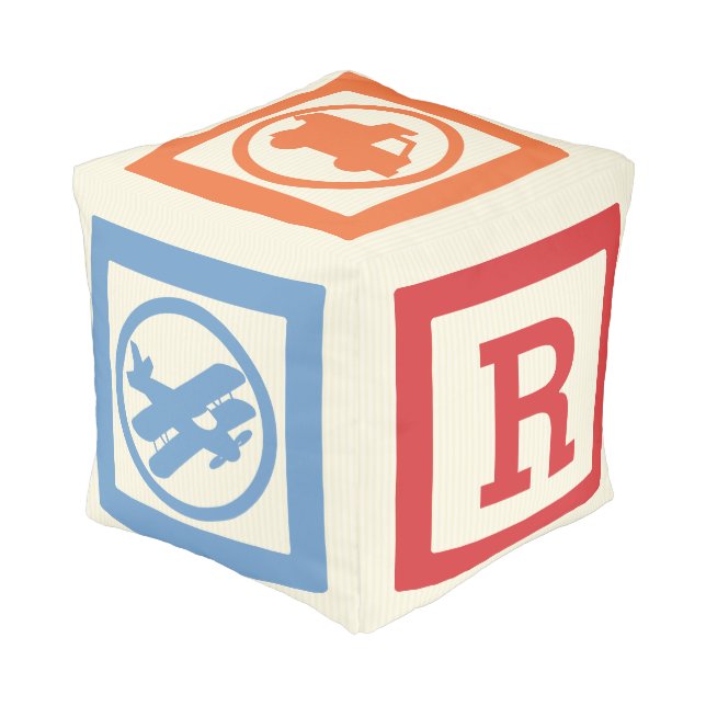 Alphabet Transportation Block Pouf (Angled Front)