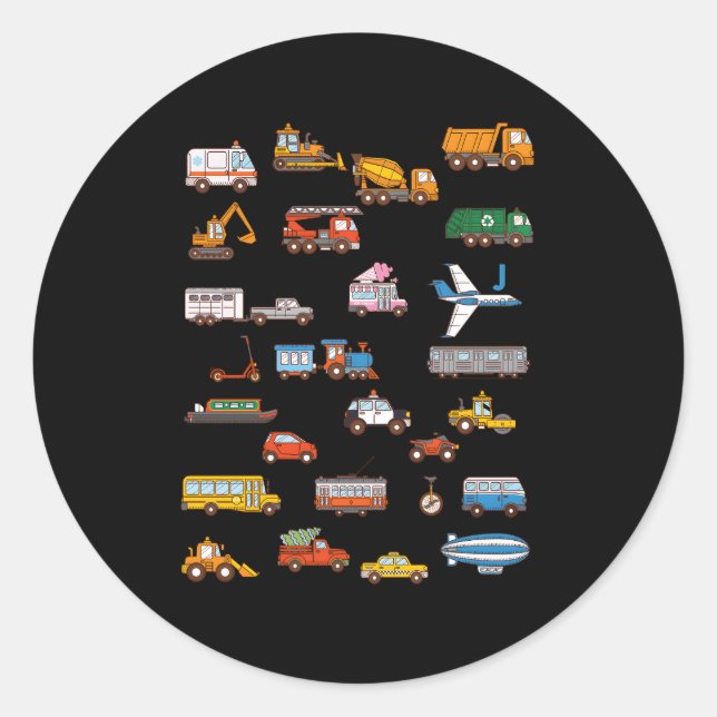 Alphabet Vehicles Abc Construction Truck Teachers Classic Round Sticker (Front)