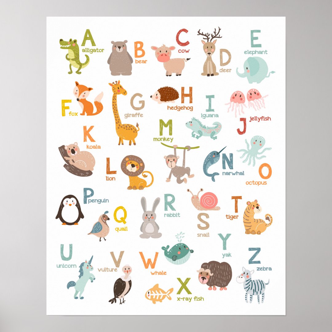 Alphabet wall art Alphabet animals Kids room | Zazzle