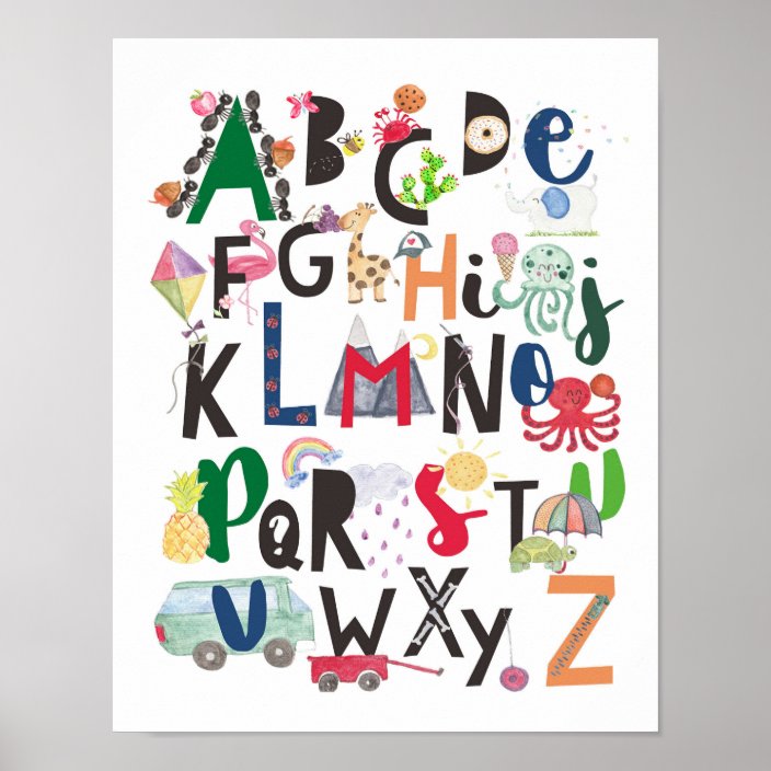 Alphabet Wall Art Watercolor Abc Children S Decor Zazzle Com
