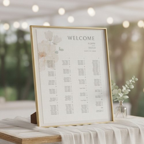 Alphabet Watercolor Floral Wedding Seating Chart