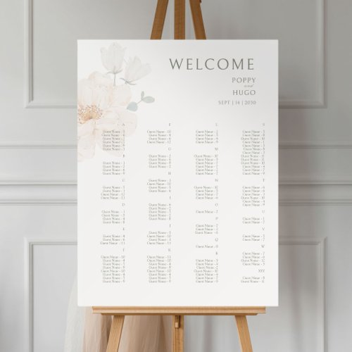 Alphabet Watercolor Floral Wedding Seating Chart Foam Board