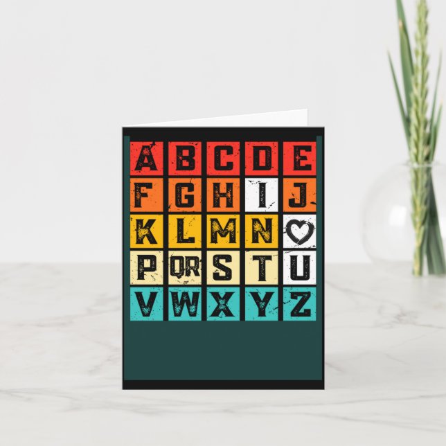 Alphabetic Abcd Love You Valentines Day Red Heart  Card (Front)