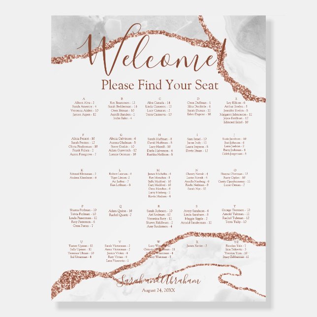 Alphabetic Alphabetical Wedding Seating Chart Foam Board (Front)