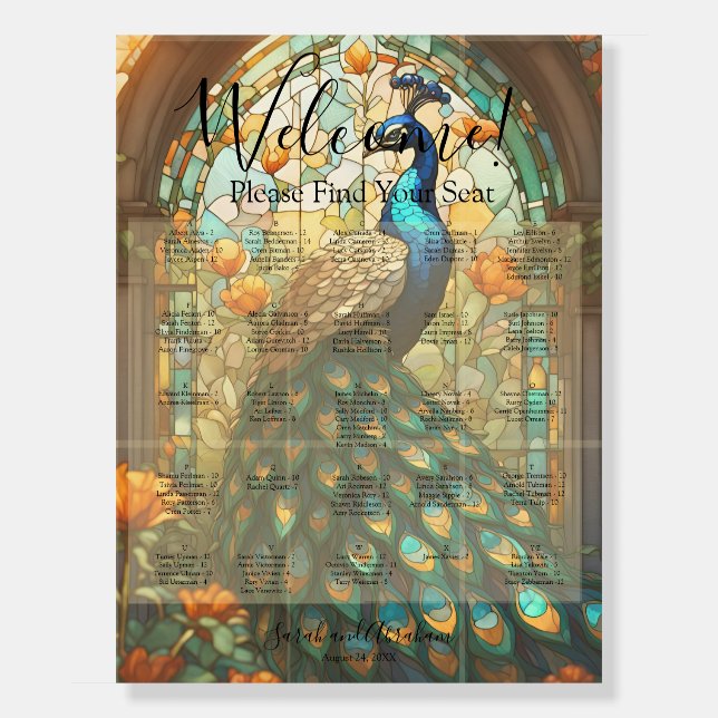 Alphabetic Alphabetical Wedding Seating Chart Foam Foam Board (Front)