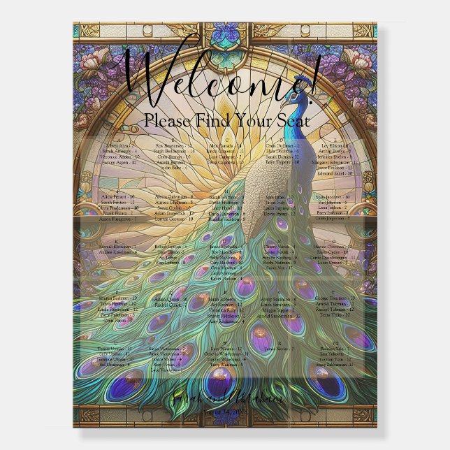 Alphabetic Alphabetical Wedding Seating Chart Foam Foam Board (Front)