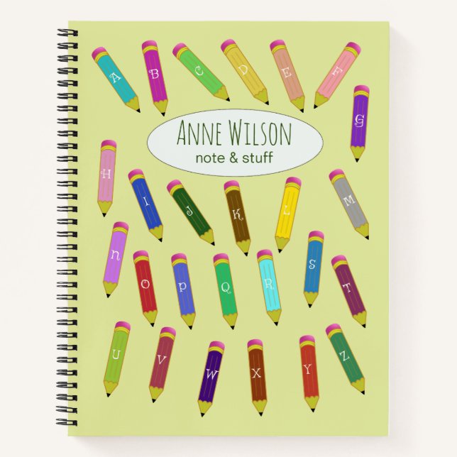 Alphabetic Colorful Educated Pencils Notebook (Front)
