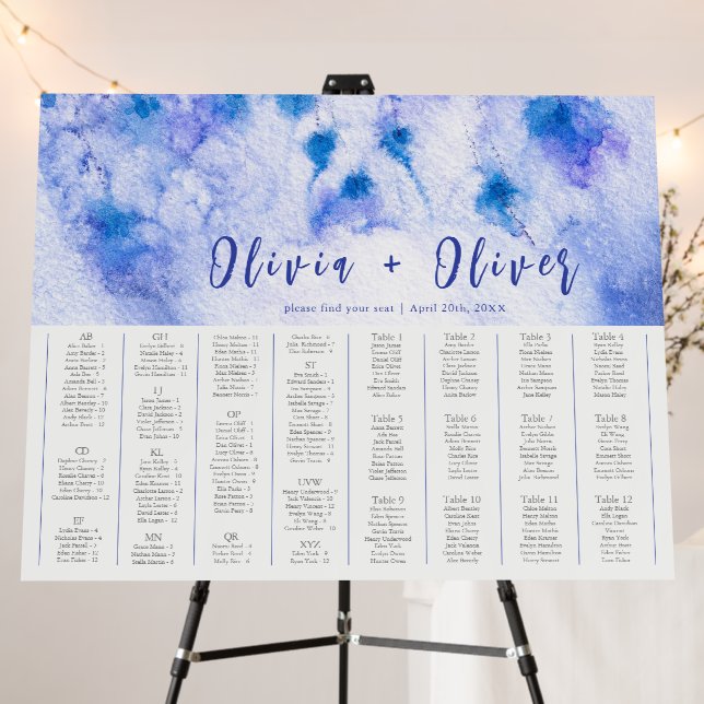 Alphabetical 12 Tables Wedding Seating Chart Foam Board (In Situ (Stand))