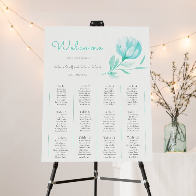 Alphabetical 12 Tables Wedding Seating Chart Foam Board (In Situ (Stand))