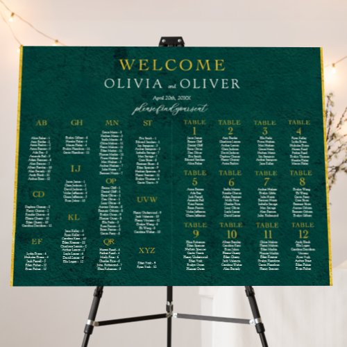 Alphabetical 12 Tables Wedding Seating Chart Foam Board