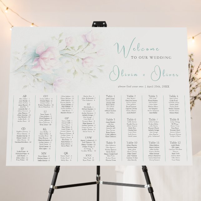 Alphabetical 12 Tables Wedding Seating Chart Foam Board (In Situ (Stand))
