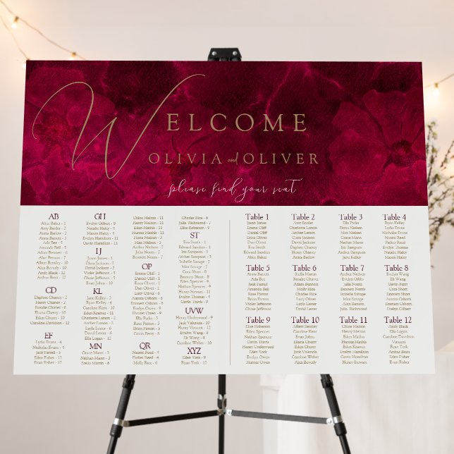 Alphabetical 12 Tables Wedding Seating Chart Foam Board (In Situ (Stand))