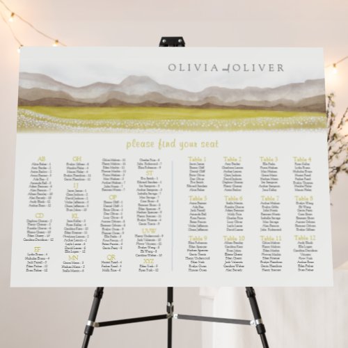 Alphabetical 12 Tables Wedding Seating Chart Foam Board