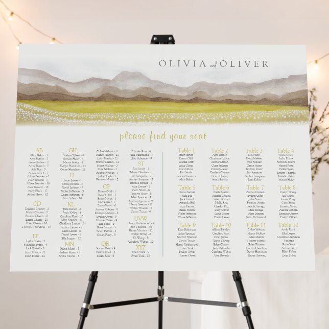 Alphabetical 12 Tables Wedding Seating Chart Foam Board (In Situ (Stand))