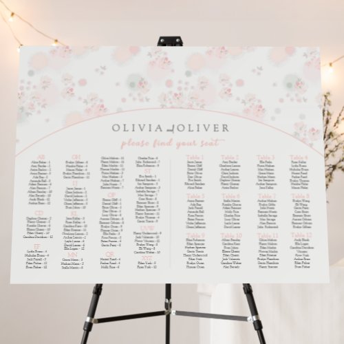 Alphabetical 12 Tables Wedding Seating Chart Foam Foam Board