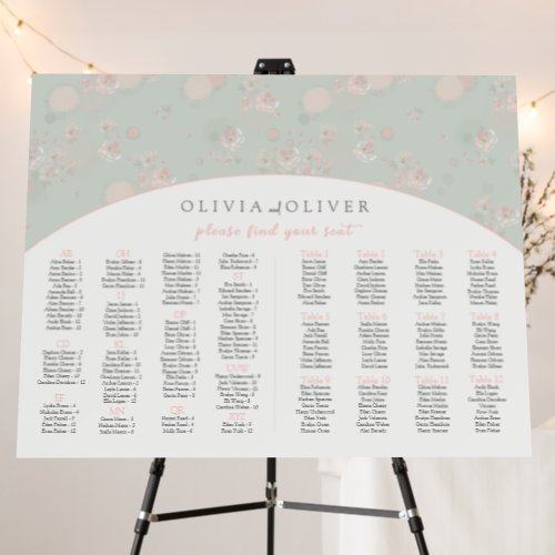 Alphabetical 12 Tables Wedding Seating Chart Foam Foam Board