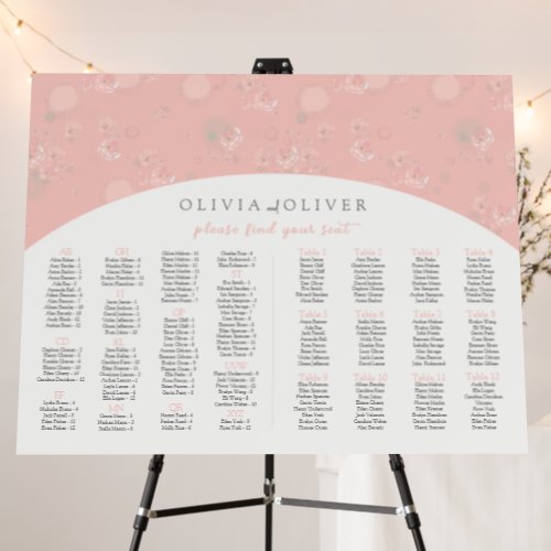 Alphabetical 12 Tables Wedding Seating Chart Foam Foam Board