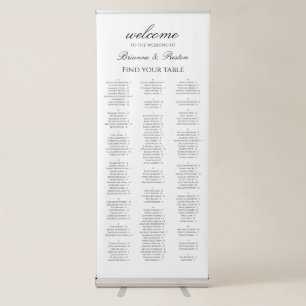 Alphabetical 150 Guest Seating Chart Black & White Retractable Banner
