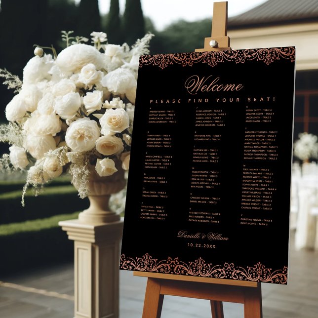 Alphabetical Black Rose Gold Antique Seating Chart Foam Board (Creator Uploaded)