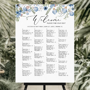 Alphabetical Blue Floral Wedding Seating Chart Foam Board