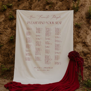 Alphabetical Burgundy Wedding Seating Chart Fabric Tapestry